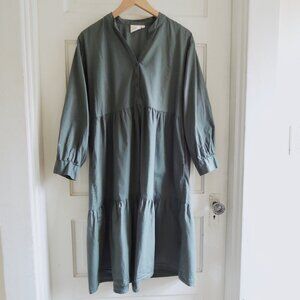Reistor Green Ruched Midi Dress Organic Cotton L
